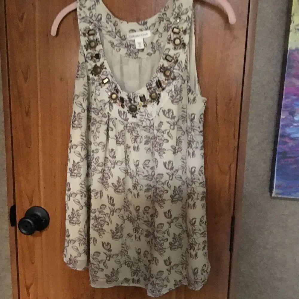 SALE 2/$30. NWOT. Coldwater Creek. Beige & Brown Floral Blouse Size M (10-12)